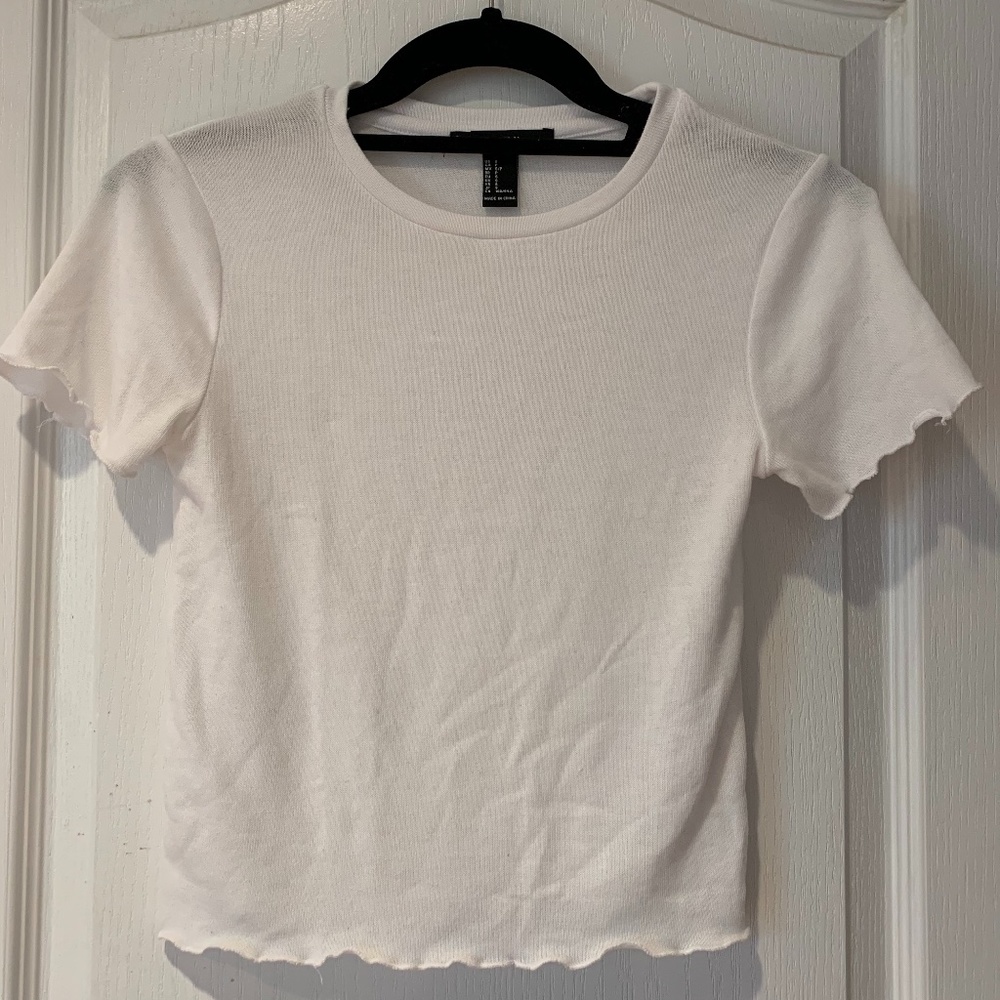 Forever 21 White Short Sleeve Crop Top